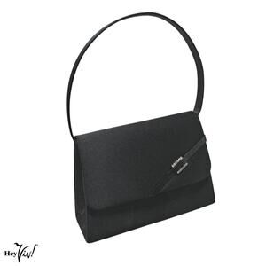 Vintage Evening Bag Black Satin Rhinestone Trim Handle & Shoulder Strap -Hey Viv